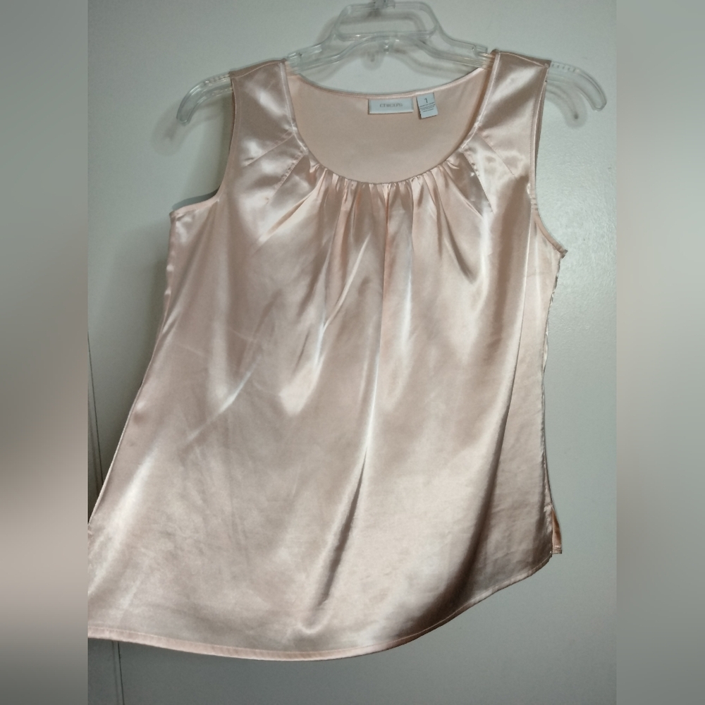 Chico's (Size 1/M/8) Blush Pink Satin Stretch Sleeveless Tank Tunic Blouse Top
